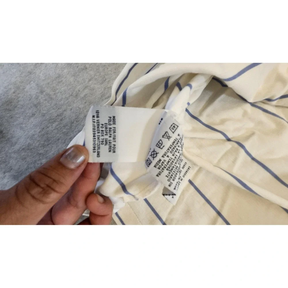 Polo Golf Ralph‎ Lauren Shirt Mens XL White Blue Striped K Club Crest Cotton